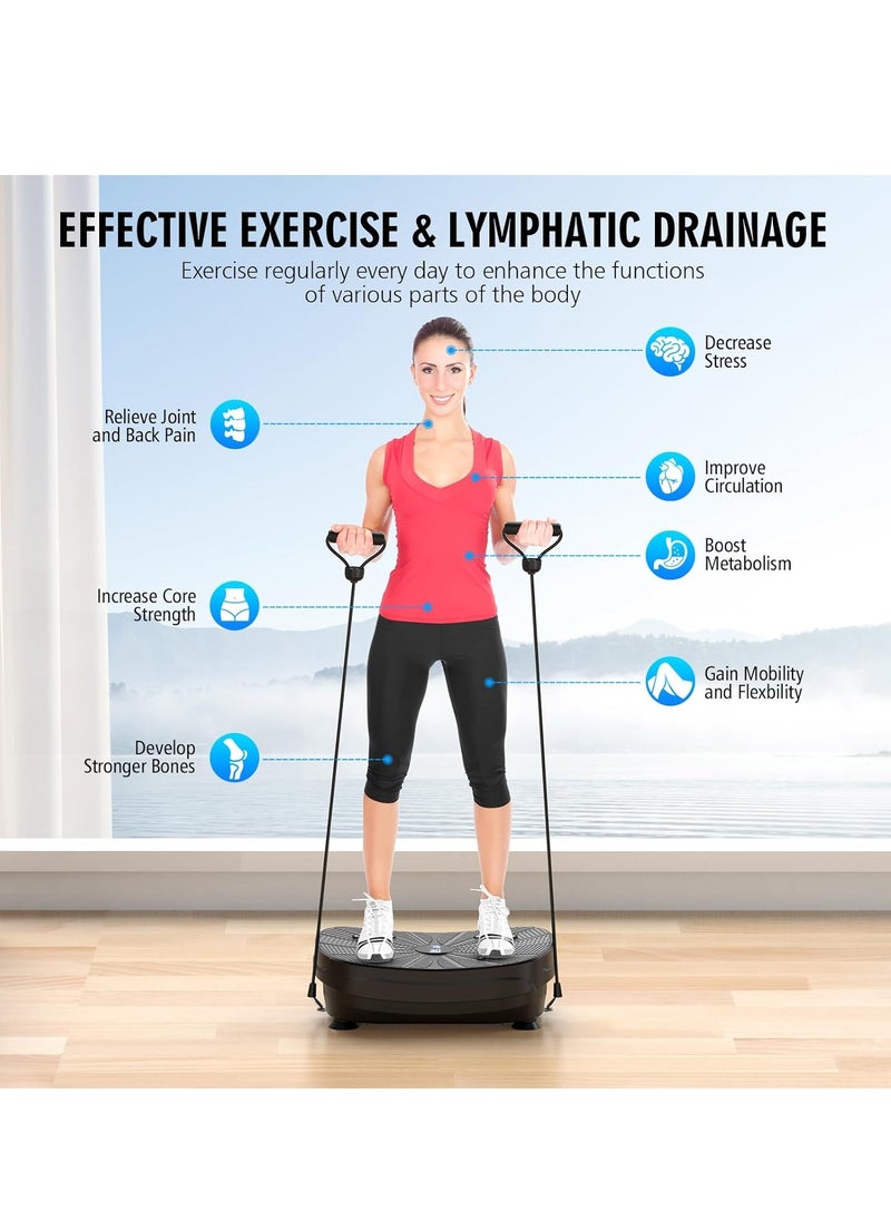 Vibration Plate Exercise Machine, Portable Full Body Vibration Platform for Lymphatic Drainage, 9 Preset Mode & Auto Mode Fitness Board for Weight Loss Shaping, with Resistance Bands, 99 Levels