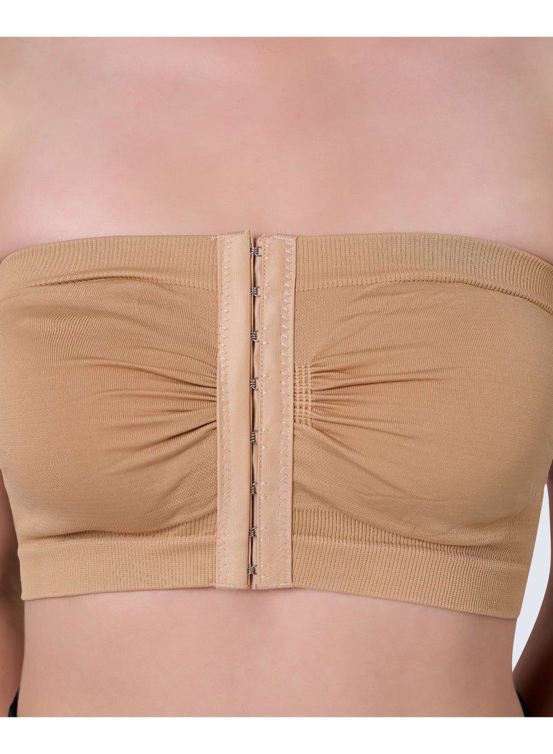 Glamroot Women's Plus Size Mesh Strapless Tube Bra - Front Hook Full Support Bandeau, Breathable Non-Padded Wireless Comfort Bra, Beige, Size S To XL - Image 5