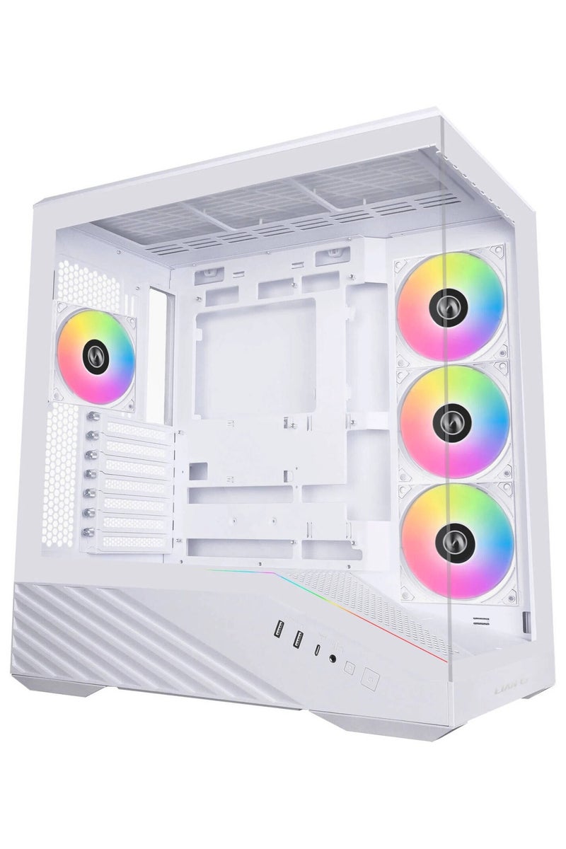 LIAN LI Vector V100RW ATX Mid-Tower PC Case, Tempered Glass Side Panel, Front ARGB Strip, 4× Pre-Installed 120mm PWM ARGB Fans, Back-Connect Motherboard Support, USB 3.1 Type-C, Tool-Free Cable Management, PSU Shroud, White | V100RW - Image 1