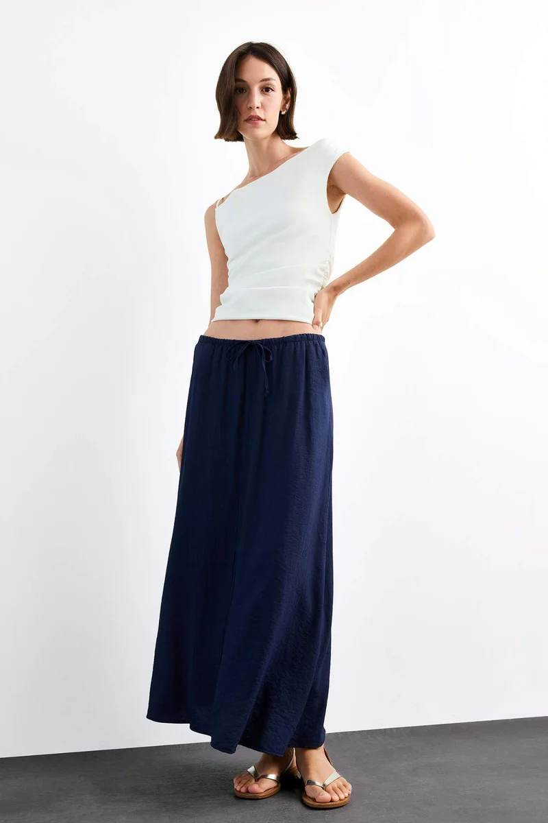 Defacto Relax Fit Crinkle Fabric Elastic Band Ankle Length Skirt