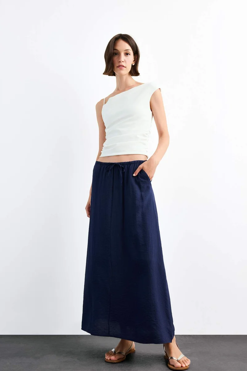 Defacto Relax Fit Crinkle Fabric Elastic Band Ankle Length Skirt