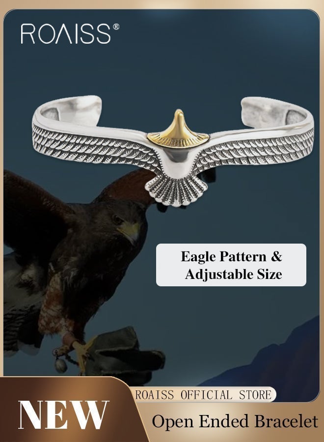 roaiss Unisex Eagle Wing Adjustable Cuff Bracelet, Vintage Oxidized Zinc Alloy Bangle with Textured Feather Detail, Retro Fashion Two-Tone Bangle for Men & Women, Eagle Feather Open Cuff Biker Rocker Bracelet, Antique Boho Wrist Jewelry for Casual Everyday Wear, Men's & Unisex Accessory Gift, Silver & Gold - Image 3