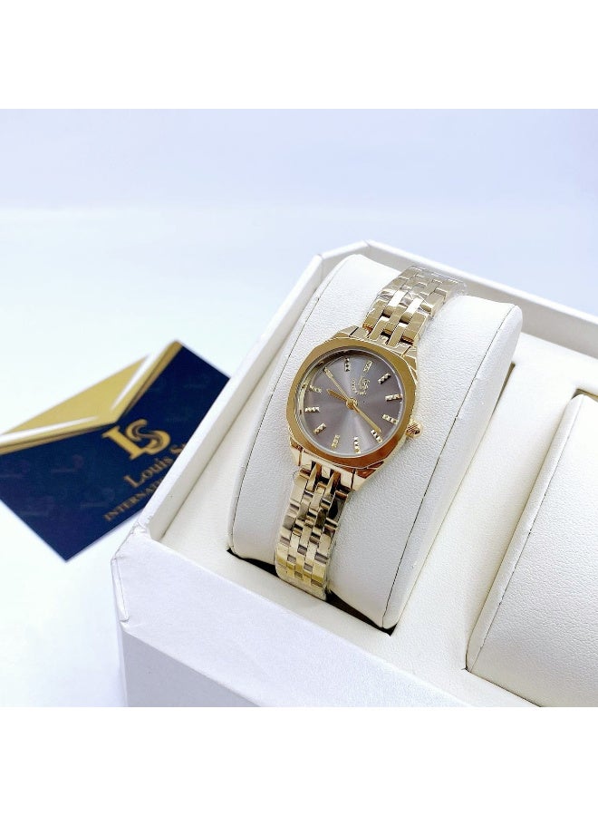 Louis Ston Women's waterproof watch, high quality steel, silver and gold bracelet with gray dial