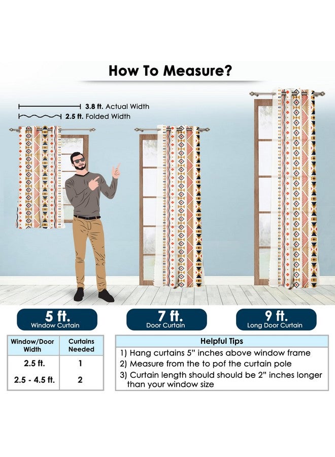 Story@Home Window Curtains 5 Feet Long Set of 1 | Bohemian Curtains | Abstract Design Cotton Curtain | Light Filtering Curtains for Windows | Curtains for Living Room | (116 x 152 cm, White & Orange) - Image 2