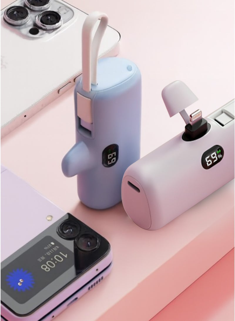 أولون باور بانك أولون  بقدرة 5000 مللي أمبير في الساعة مع موصل USB-C مدمج، وشحن سريع وشحن iPhone  كبسولة صغيرة متميزة بقدرة 5000 مللي أمبير في الساعة، وتوصيل طاقة USB-C بقدرة 22.5 وات، وشاشة LED ومسند قابل للطي، PowerUp-C  بنفسجي - Image 1