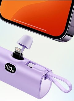 AOLON Aolon 5000 mAh Power Bank with Built-in USB-C Connector, Fast Charging and iPhone Charging Premium Mini Capsule 5000mAh, 22.5W USB-C Power Delivery, LED Display and Foldable Stand, PowerUp-C Purple  - Image 1