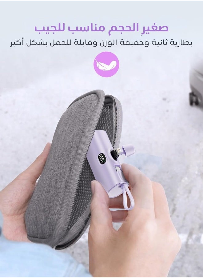 AOLON - Aolon 5000 mAh Power Bank with Built-in USB-C Connector, Fast Charging and iPhone Charging Premium Mini Capsule 5000mAh, 22.5W USB-C Power Delivery, LED Display and Foldable Stand, PowerUp-C Purple - Image 1