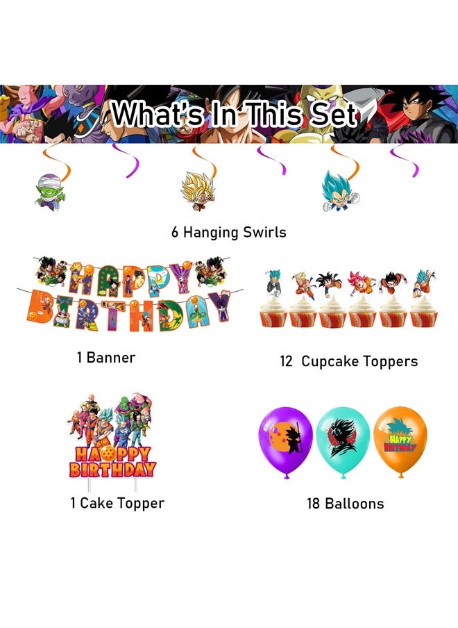 Zeemey - Dragon Ball Theme Balloon Set with Happy Birthday Banner,Cake Topper,Hanging Spins,Perfect for Graduation Baby Shower Birthday Bachelorette Party Backdrop Decoration,Suitable for Indoor and Outdoor - Image 1