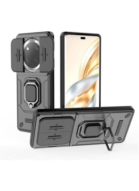 Lens Slide Case Compatible with Honor X9c Inch Released 2024, 360° Metal Ring Kickstand and Camera Cover 2in1 Hybrid Shockproof for