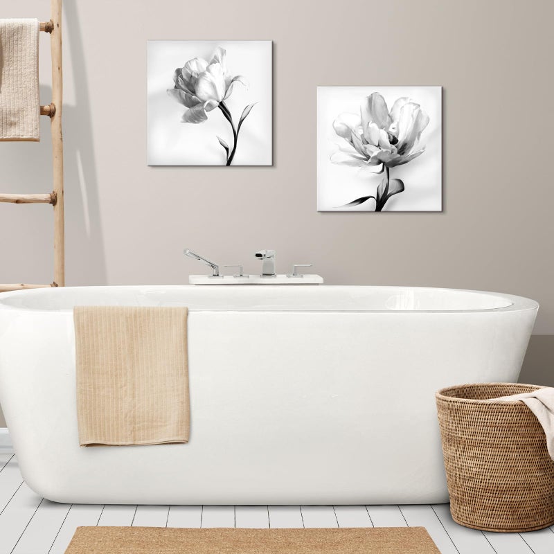 Pinetree Art Grey Floral Canvas Wall Art for Bedroom, 2 Panels Black and White Flower Prints Picture for Living Room Bathroom Home Wall Decor - (White Flower, 12 x 12 x 2pcs) - Image 4