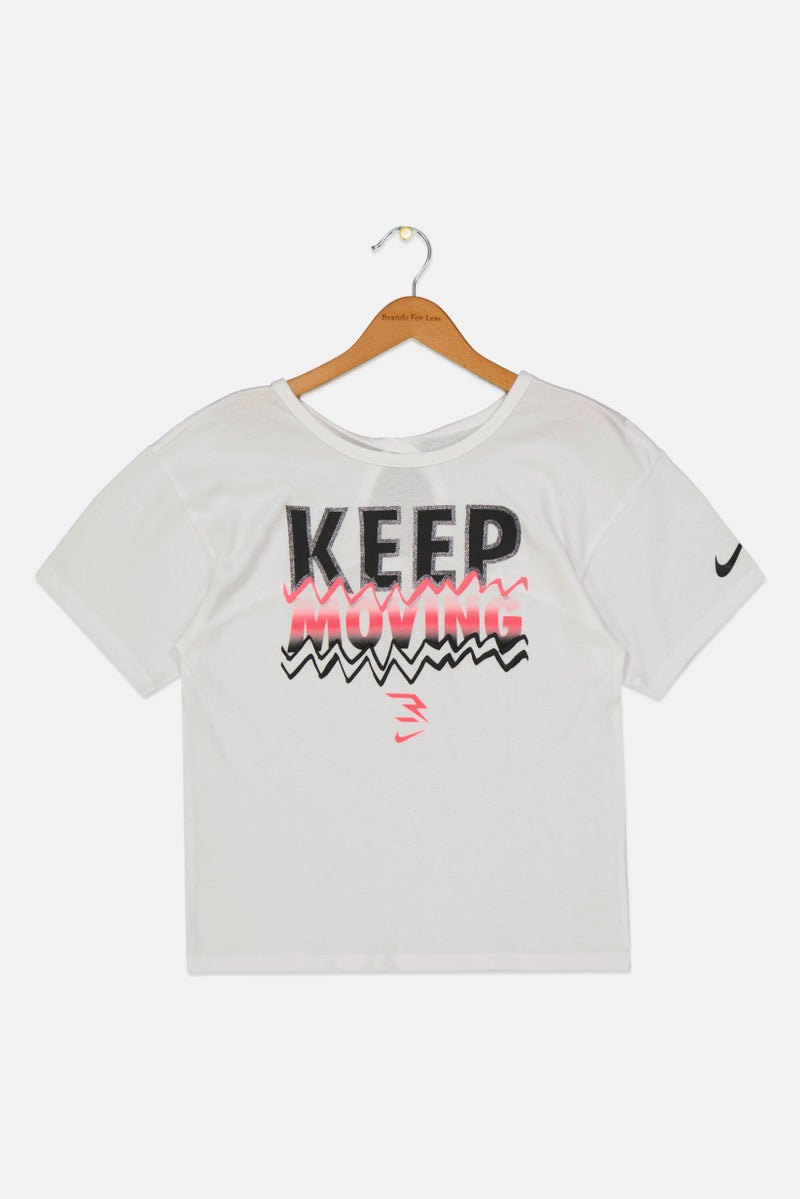 Nike 3Brand by Russell Wilson Kids Girl Sportswear Fit Top, White Combo - Image 2