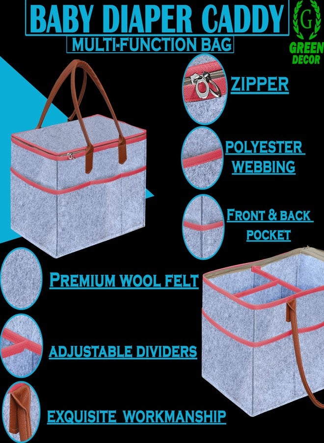 GREEN DECOR-Non Woven Fabric Diaper Caddy Bag with Handles & Zip Lock for Smart Mothers Baby Diaper Caddy Wipes Felt Storage Organizers,Foldable & Portable(Grey&Tan&Pink-18X12X9 Inch) - Image 4