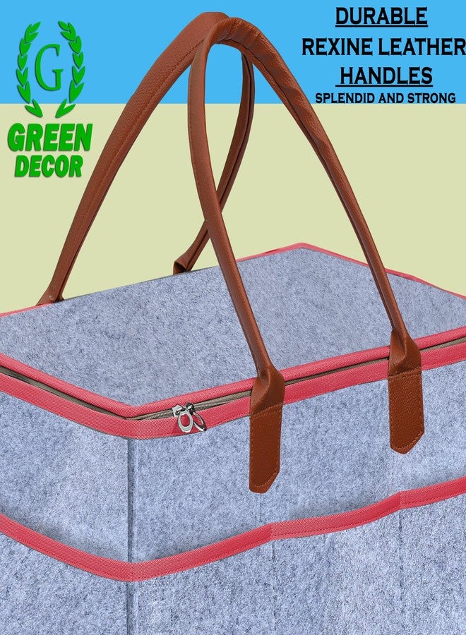 GREEN DECOR-Non Woven Fabric Diaper Caddy Bag with Handles & Zip Lock for Smart Mothers Baby Diaper Caddy Wipes Felt Storage Organizers,Foldable & Portable(Grey&Tan&Pink-18X12X9 Inch) - Image 3