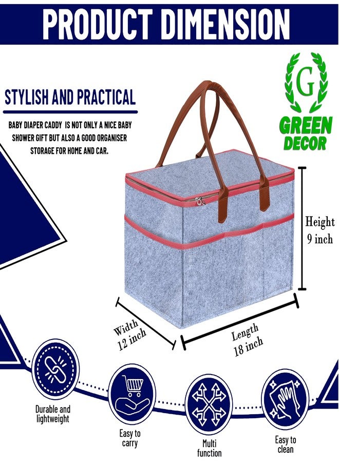 GREEN DECOR-Non Woven Fabric Diaper Caddy Bag with Handles & Zip Lock for Smart Mothers Baby Diaper Caddy Wipes Felt Storage Organizers,Foldable & Portable(Grey&Tan&Pink-18X12X9 Inch) - Image 2