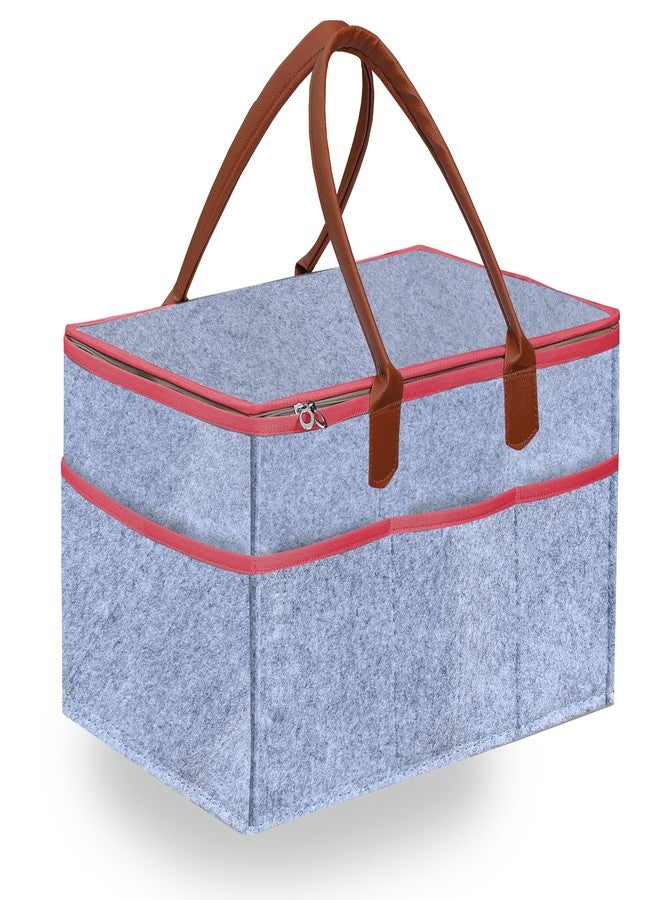 GREEN DECOR-Non Woven Fabric Diaper Caddy Bag with Handles & Zip Lock for Smart Mothers Baby Diaper Caddy Wipes Felt Storage Organizers,Foldable & Portable(Grey&Tan&Pink-18X12X9 Inch) - Image 1