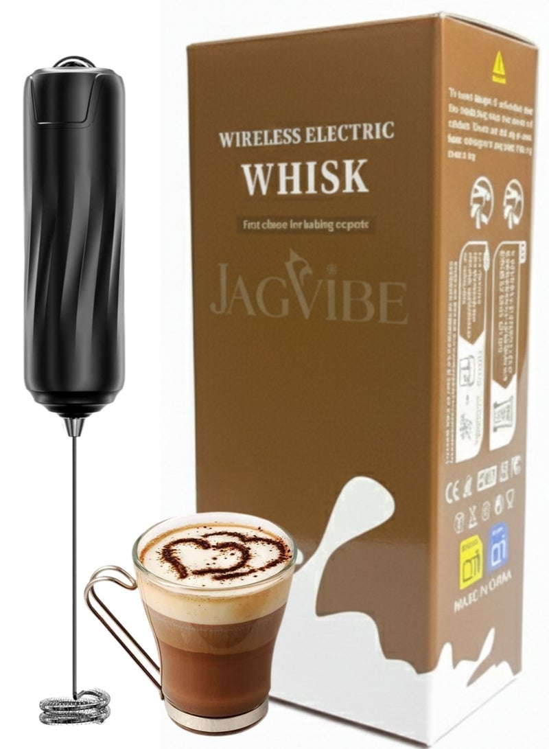 جاجفيبي جهاز JAGVIBE المحمول لخفق الحليب - 19000 دورة في الدقيقة، مضرب كهربائي وصانع رغوة للقهوة واللاتيه والكابتشينو والماتشا - خلاط مشروبات يعمل بالبطارية برأس من الفولاذ المقاوم للصدأ 304 (أسود) - Image 1