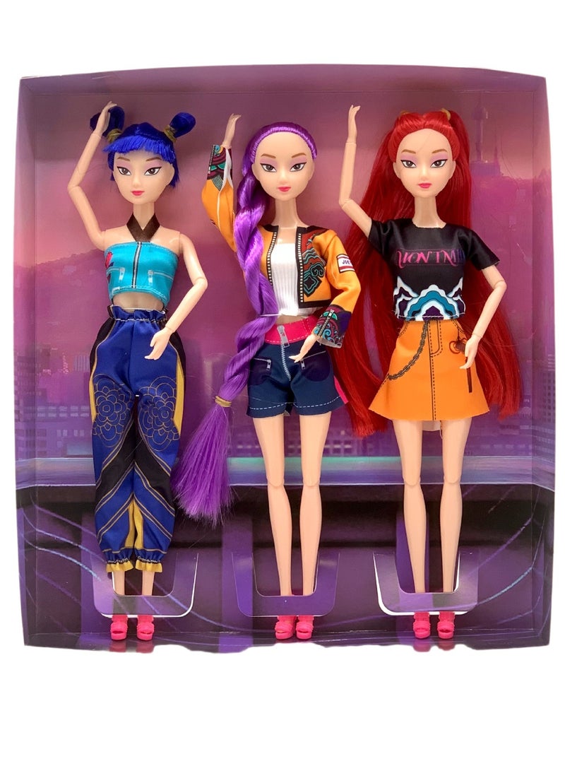 عام مجموعة ألعاب على شكل شخصيات PVC من فرقة فتيات "هنّاصد الشياطين" بأسلوب كيبوب: لومي، ميرا وزوي؛ ثلاث دمى مناسبة للحفلات الموضوعية، التجميع اليومي وكل السيناريوهات المختلفة. - Image 1