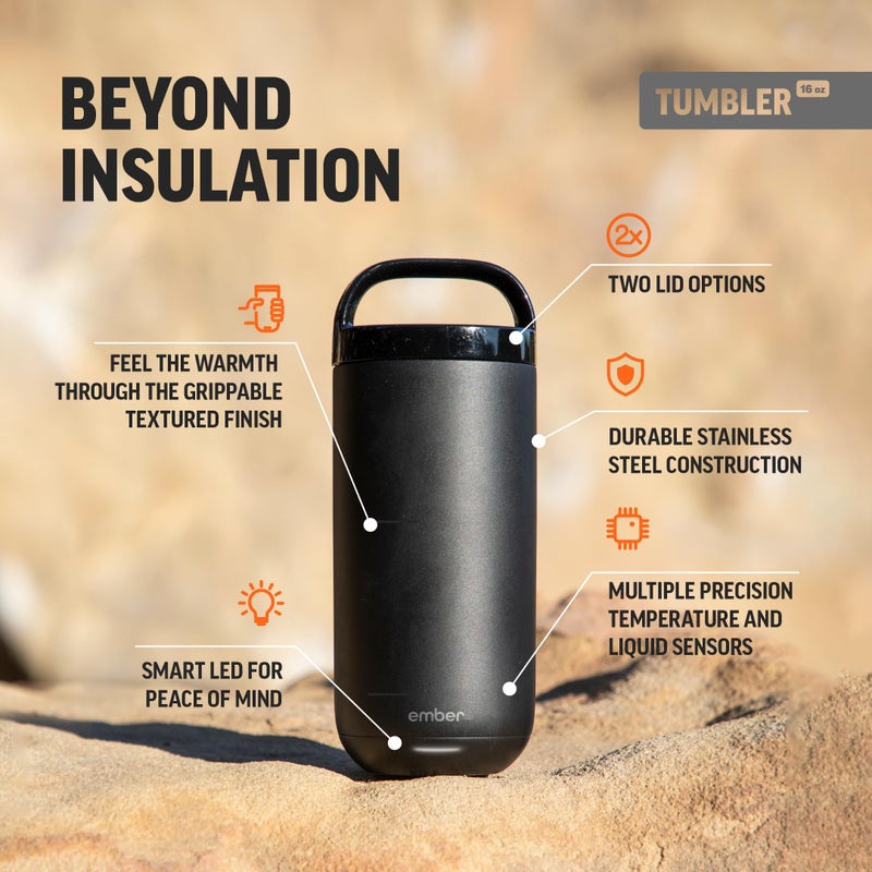 إمبير Ember Tumbler Terfere Deperge Control Travel Mug Stainless Steel Conferency Mug With 3 Hour Battery عمر أسود 16 أوقية  - Image 4