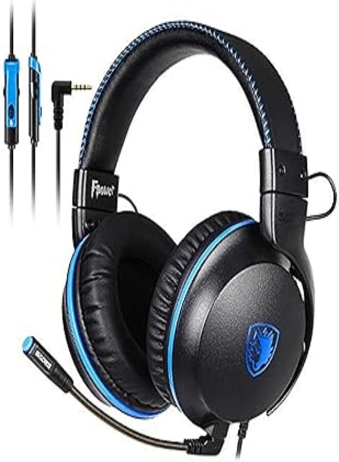 SADES Stereo Headset Compatible with Computer Mobile Devices Noise Cancelling Microphone Over-Ear Headphones SA-717 Black Blue Normal, Wired 