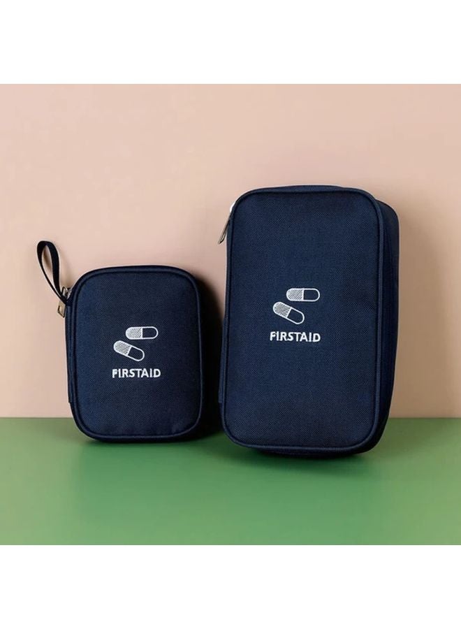 Navy Blue 2pcs Travel First Aid Kit Organizer Pouch Durable Oxford Fabric Multi Compartment Design - Image 1