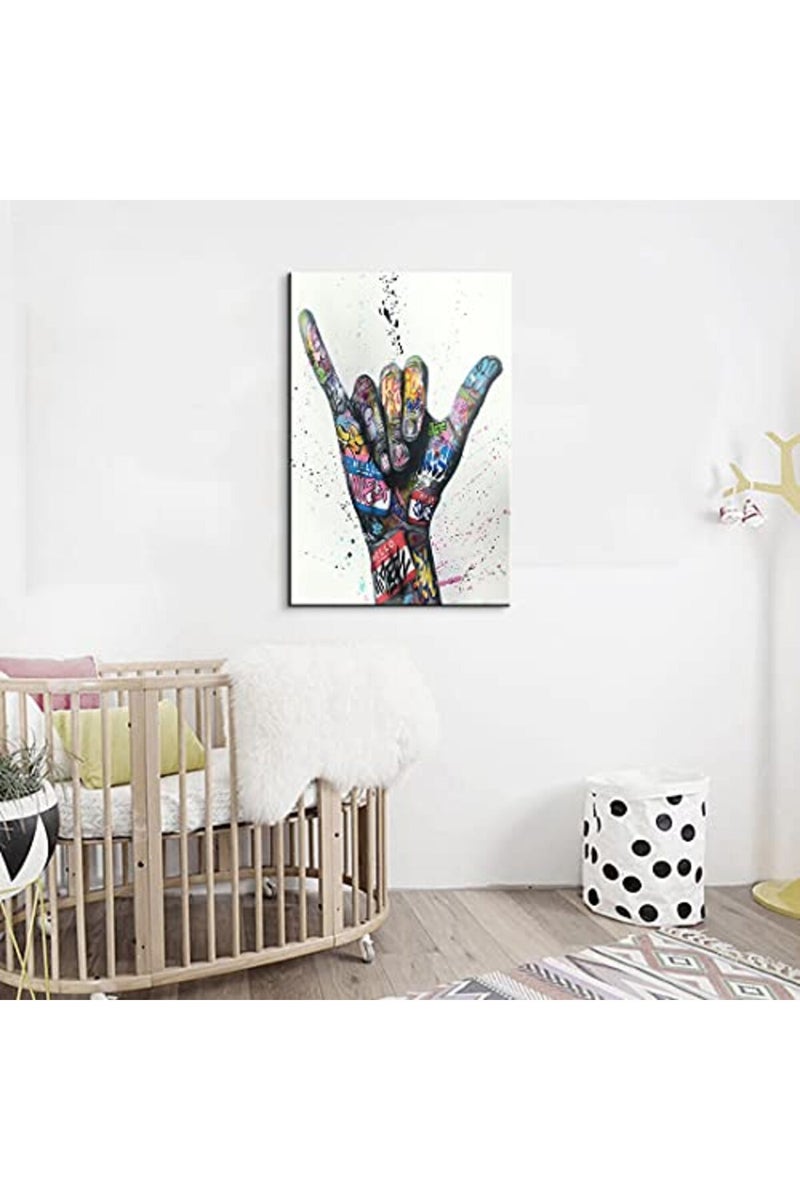 Mistyefly Pop Art Shaka Sign Gesture Colorful Wall Art Canvas for Living Room Decor - Classic Street Graffiti Poster - Image 4