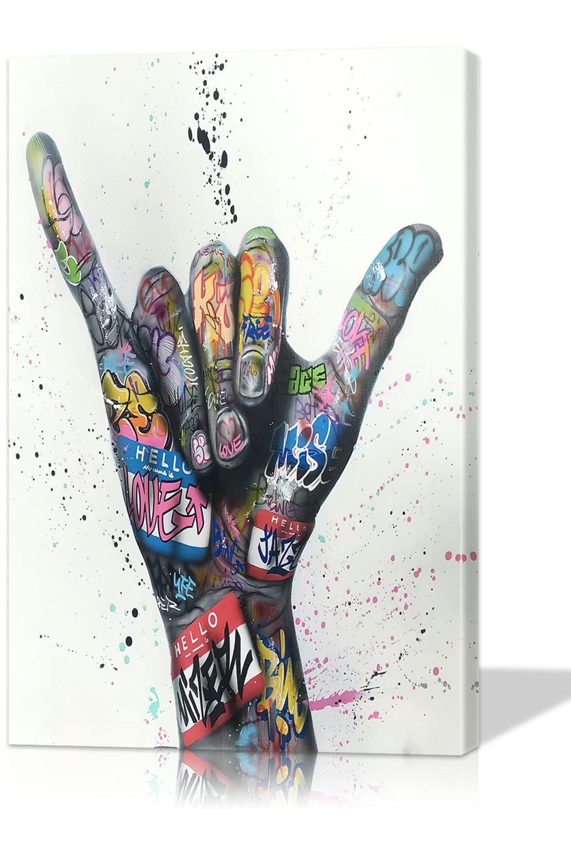 Mistyefly Pop Art Shaka Sign Gesture Colorful Wall Art Canvas for Living Room Decor - Classic Street Graffiti Poster - Image 1