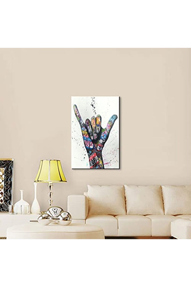 Mistyefly Pop Art Shaka Sign Gesture Colorful Wall Art Canvas for Living Room Decor - Classic Street Graffiti Poster - Image 3