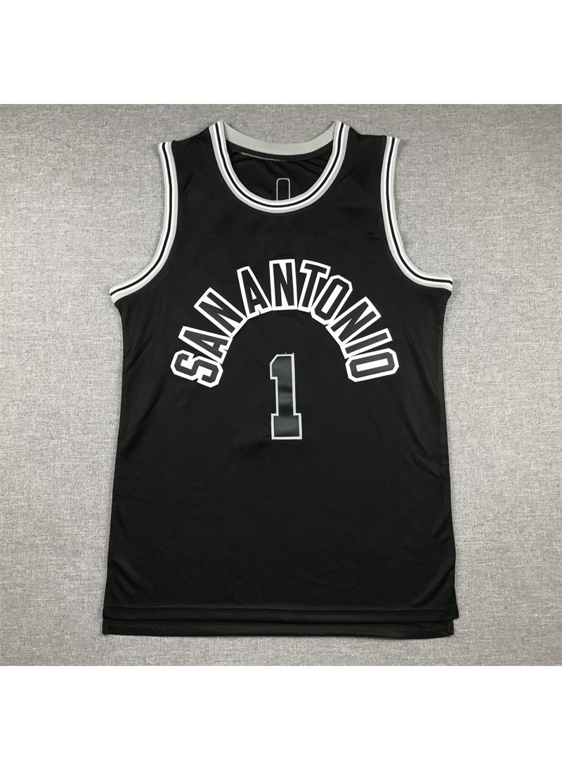 Generic - Spurs spurs embroidered basketball jersey vest wholesale 1# Wembanyama Wen Ban Yama 1 Classic Black - Image 1