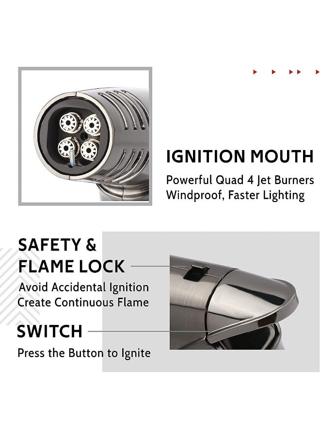 ALSAQER Alsaqer-Jobon 4 Jet Flame Windproof Butane Gas Lighter-Bakhoor Charcoal Lighter-Jobon Torch Lighter-BBQ Lighter (Gas not Included)-(Black)  - Image 3