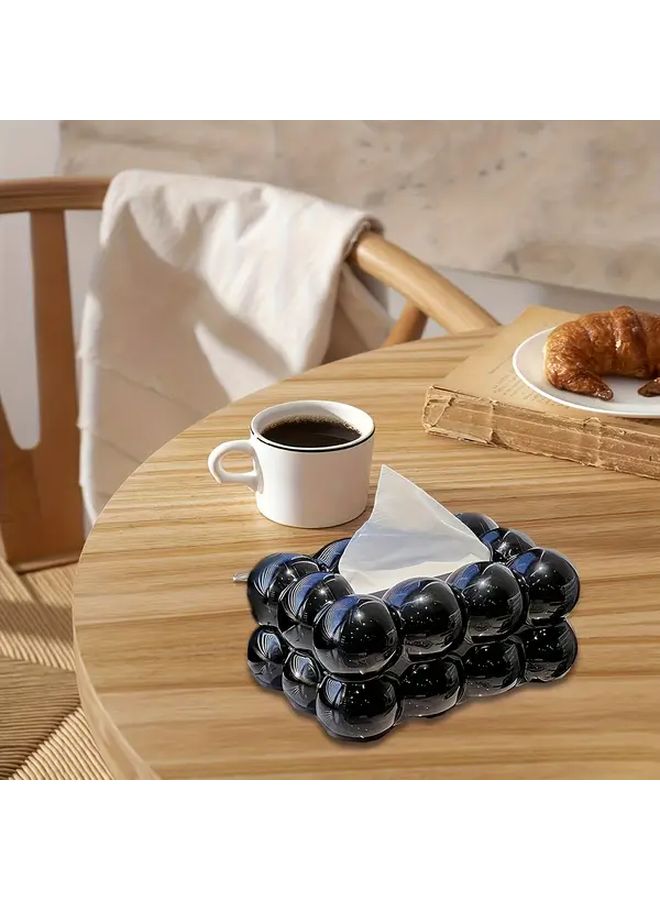 Black Glossy Tissue Box Holder Square Plastic Toilet Paper Dispenser With Dome Lid - Image 3