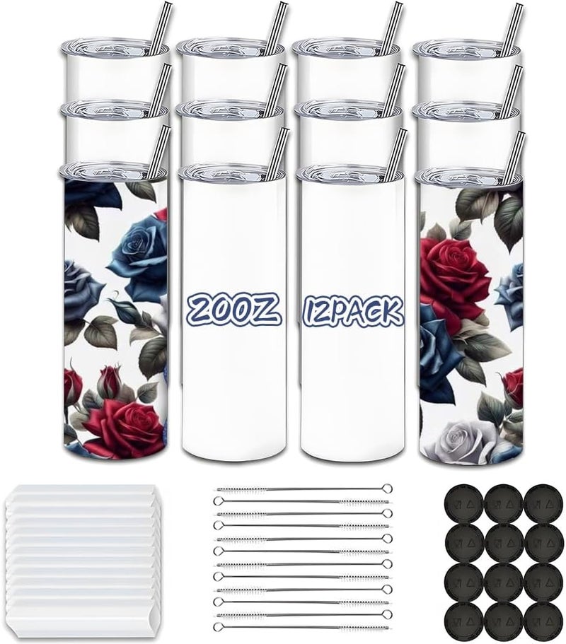 Kocdam 20oz Sublimation Tumblers Blanks Products Stainless Steel Double Wall Sublimation Tumblers with Lids and Straws Polymer Coating for Heat Transfer Customized Gifts (12 Count (Pack of 1)) - Image 1