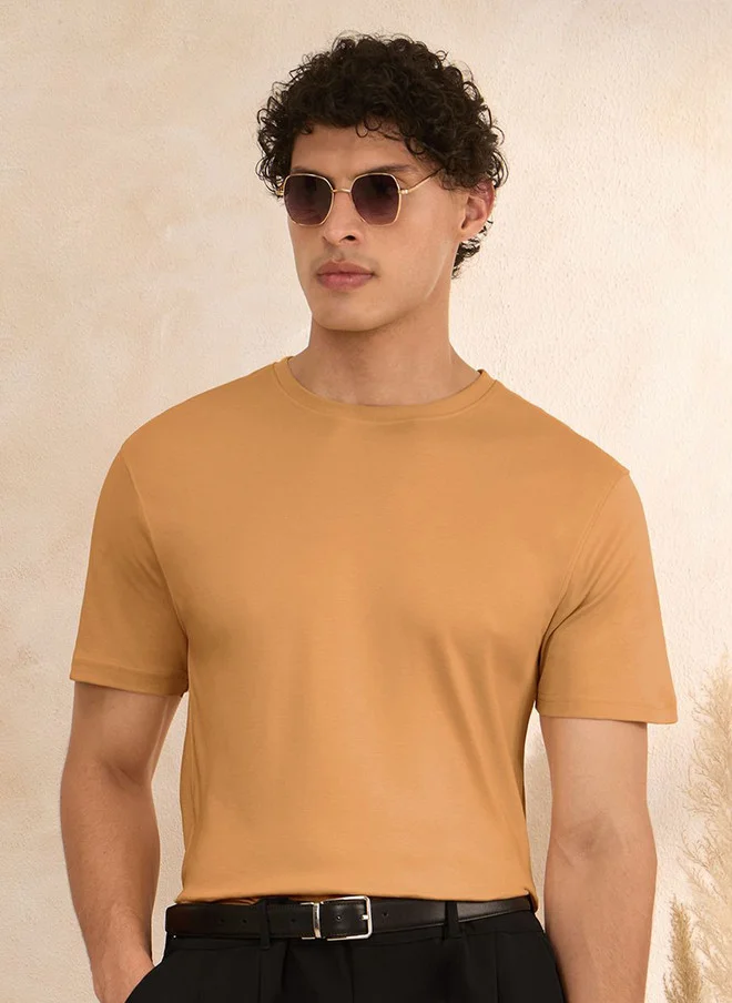 The Souled Store The Souled Store Men Regular Fit Solid Brown Supima T-Shirt