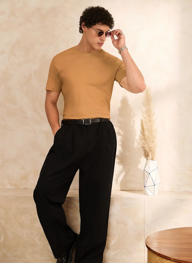The Souled Store  The Souled Store Men Regular Fit Solid Brown Supima T-Shirt  | Best Price UAE