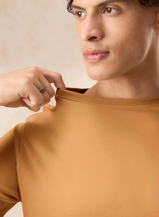 The Souled Store The Souled Store Men Regular Fit Solid Brown Supima T-Shirt