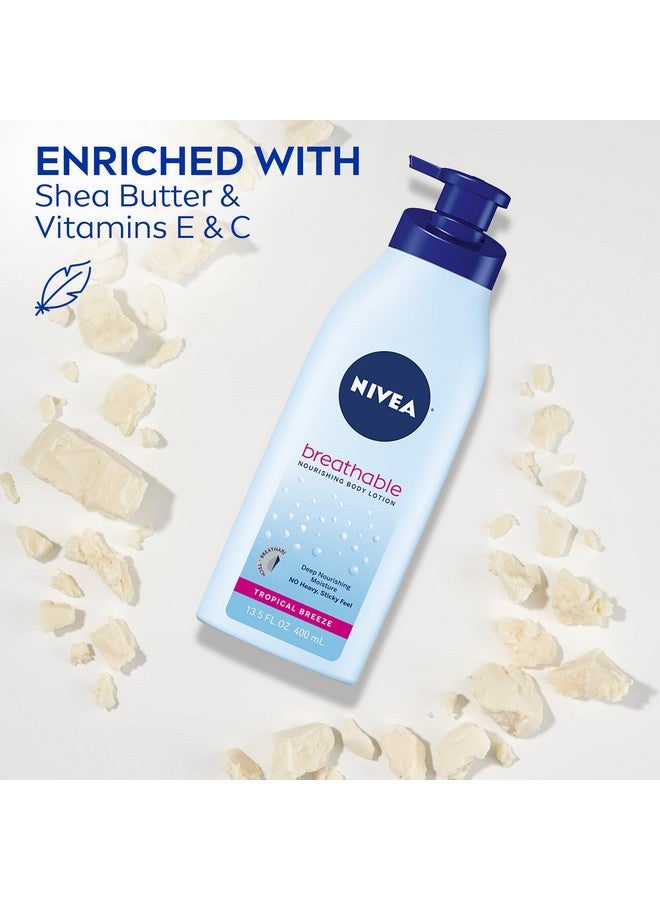 نيفيا لوشن الجسم المغذي القابل للتنفس من نيفيا برائحة النسيم الاستوائي، لوشن مرطب يدوم 48 ساعة مع زبدة الشيا وفيتاميني هـ و ج، زجاجة مضخة سعة 13.5 أونصة سائلة - Image 2