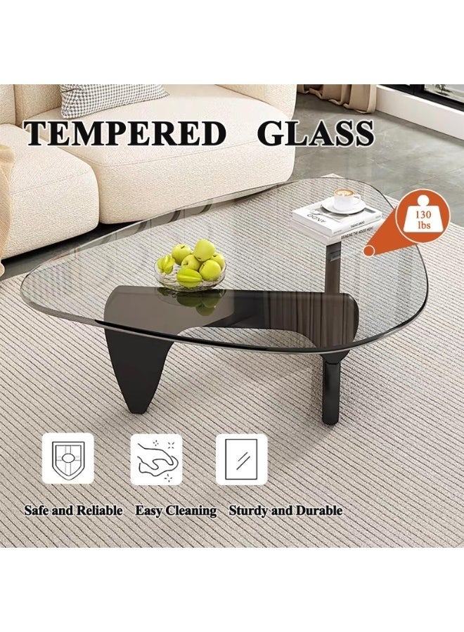 WALALLA Mid-Century Modern Coffee Table Triangle Glass Top Natural Wood Base Triangle Coffee Table for Living Room Patio Office Abstract End Tables (Black/Transparent) - Image 2