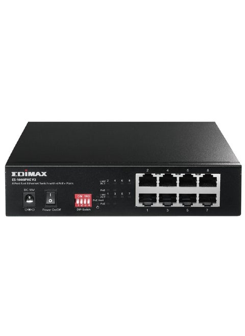 ES-1008PHE V2: Long Range 8-Port Fast Ethernet Switch with 4 PoE+ Ports & DIP Switch