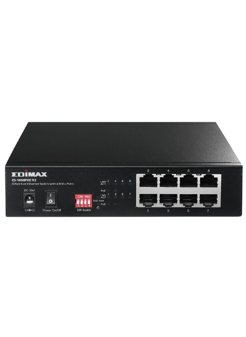 Edimax - ES-1008PHE V2: Long Range 8-Port Fast Ethernet Switch with 4 PoE+ Ports & DIP Switch - Image 1