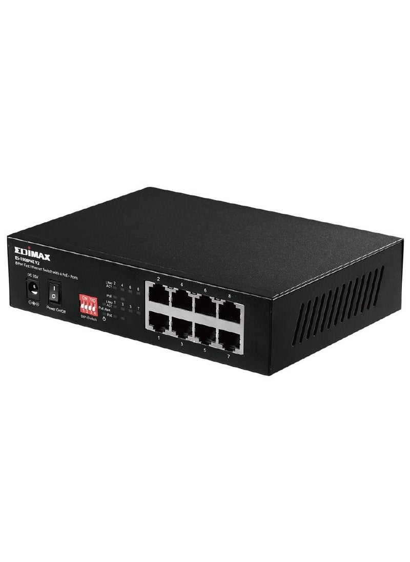 Edimax - ES-1008PHE V2: Long Range 8-Port Fast Ethernet Switch with 4 PoE+ Ports & DIP Switch - Image 1