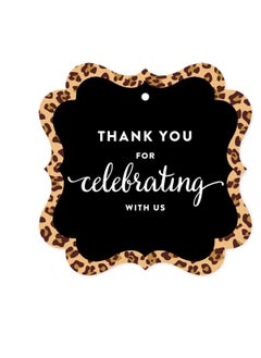 Generic Birthday Fancy Frame Gift Tags, Thank You for Celebrating with Us, Leopard Cheetah Print, 24-Pack, for Gifts and Party Favors  - Image 1
