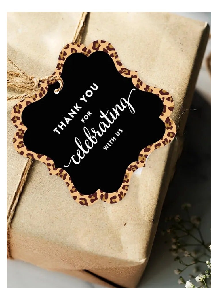 Generic Birthday Fancy Frame Gift Tags, Thank You for Celebrating with Us, Leopard Cheetah Print, 24-Pack, for Gifts and Party Favors - Image 2