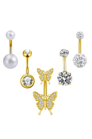 مجموعة إبر سرة 5 قطع من الاستانلس ستيل الذهبي القصير - بتصميم فراشات أنيقة - pzsku/Z6A3FD072A2AE95FA31EFZ/45/1754972668/07a27108-8f47-4159-8251-ee5bf126f033