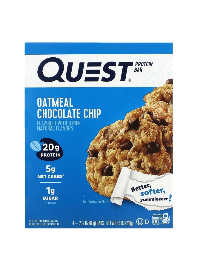 QUEST NUTRITION Quest Nutrition, Protein Bar, Oatmeal Chocolate Chip, 4 Bars, 2.12 oz (60 g) Each 