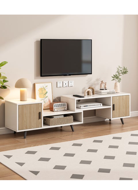 Deformable TV Stand 2 Pieces TV Stand for 55~70 Inch TV TV Entertainment Center with Open Storage Shelves & Cabinet Free-Combination TV Console Media Console White MDF material 40 × 140 × 50 cm