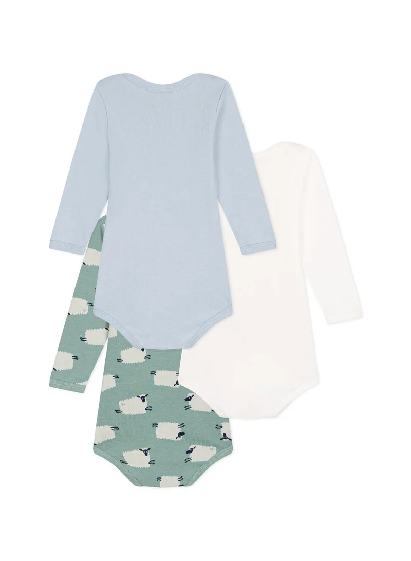 بيتي باتو Babies' long-sleeved sheep print cotton bodysuits - 3-Pack
