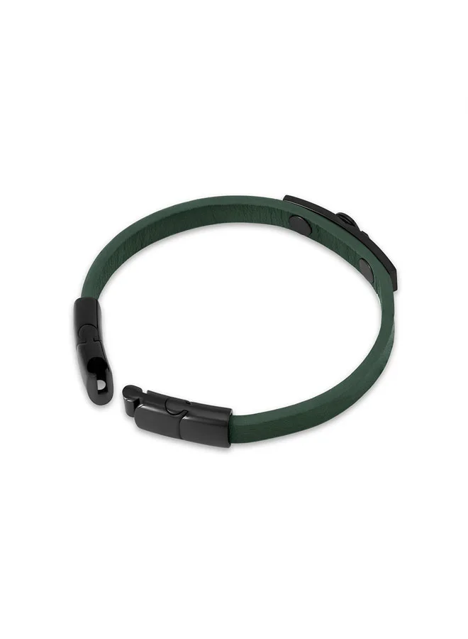 CERRUTI 1881  Elio Green Leather IP Black Double C Logo Bracelet for Men for Men | Best Price UAE
