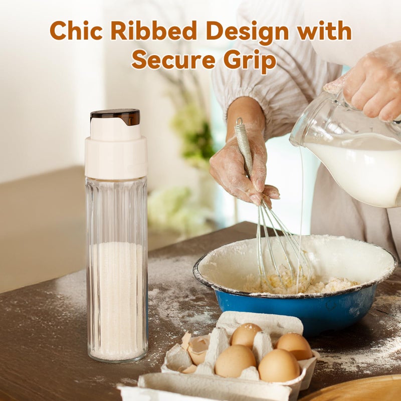 NiHome 16.9 OZ Sugar Dispenser with Automatic Pouring Switch for Home, Kitchen, Coffee Station, Large Capacity Glass Jar for Sugar, Coffee Creamer, Salt, Food-Grade Glass with Anti-Slip Ribbed Design - Image 4