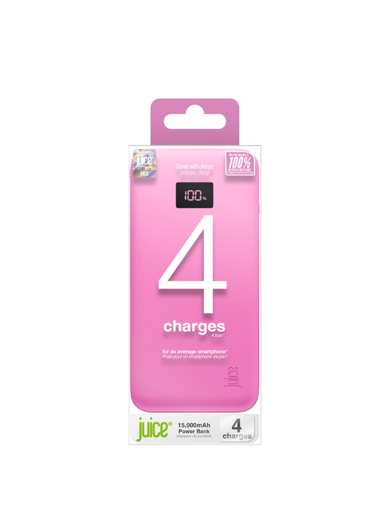 JUICE Eco Integrated Power Bank, Portable Charger 16000mAh with Built-in USB-C Cable & Digital Display, Fast USB-C Output, PowerBank for iPhone 15 16 Pro Max, Samsung, Android, iPad, DJI Osmo Pocket 3 pink - Image 3