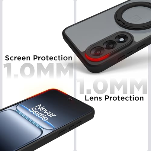 RIGGEAR Shockproof Sleek Hybrid Armor 360° Rotating Magnetic Ring Stand Back Cover Case Compatible with MagSafe Accessories for OnePlus Nord 5 5G (Smoke Black Matte PC and Black TPU Bumper)(RingStand) - Image 5