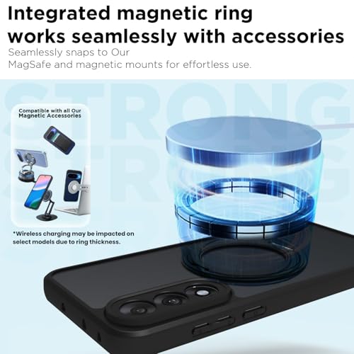 RIGGEAR Shockproof Sleek Hybrid Armor 360° Rotating Magnetic Ring Stand Back Cover Case Compatible with MagSafe Accessories for OnePlus Nord 5 5G (Smoke Black Matte PC and Black TPU Bumper)(RingStand) - Image 4